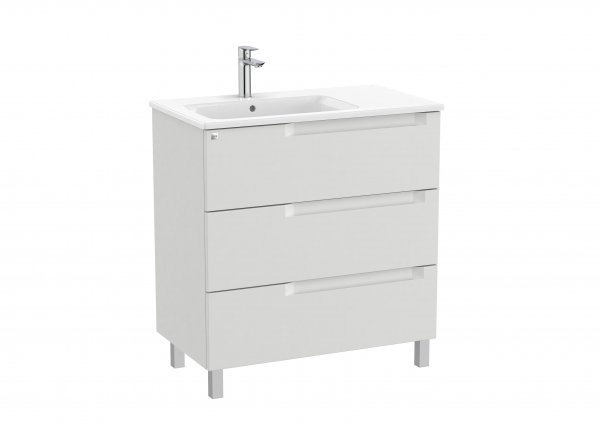 Roca Aleyda Pebble Grey 800mm 3 Drawer Vanity Unit & Left Hand Basin  with Legs