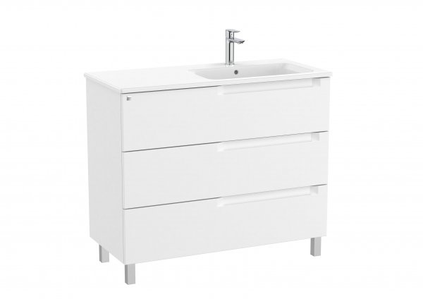 Roca Aleyda Matt White 1000mm 3 Drawer Vanity Unit & Right Hand Basin with Legs