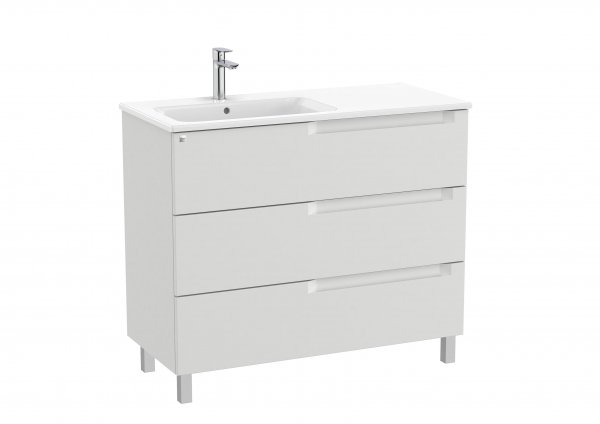 Roca Aleyda Pebble Grey 1000mm 3 Drawer Vanity Unit & Left Hand Basin with Legs