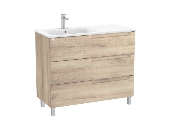 Roca Aleyda Beige Wood 1000mm 3 Drawer Vanity Unit & Left Hand Basin with Legs