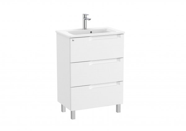 Roca Aleyda Compact Matt White 600mm 3 Drawer Vanity Unit & Basin with Legs