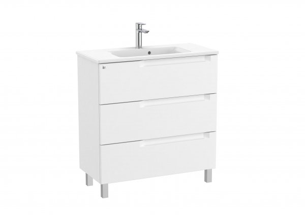 Roca Aleyda Compact Matt White 800mm 3 Drawer Vanity Unit & Basin with Legs