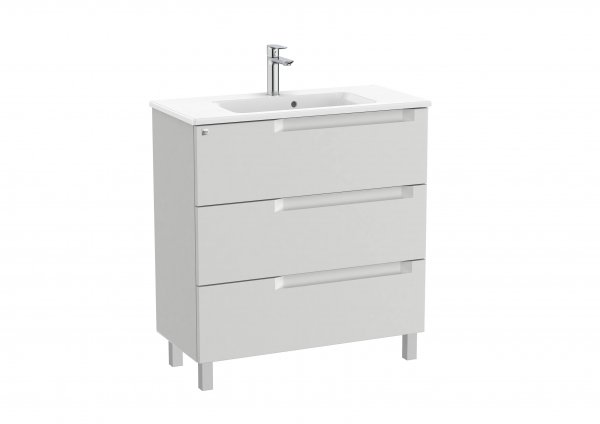 Roca Aleyda Compact Pebble Grey 800mm 3 Drawer Vanity Unit & Basin with Legs