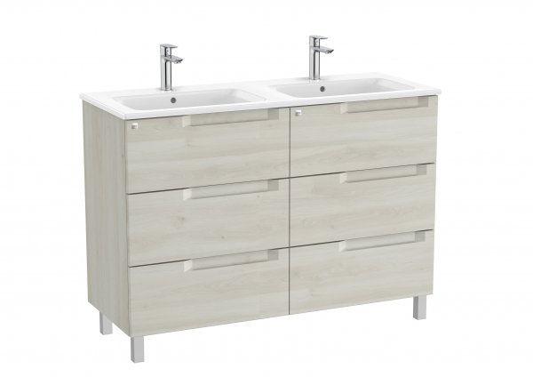 Roca Aleyda White Wood 1200mm 3 Drawer Vanity Unit & Basin with Legs