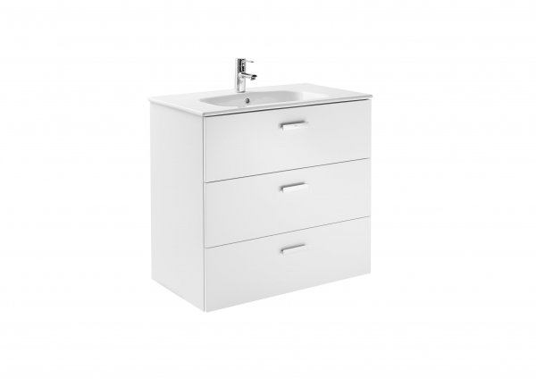 Roca Victoria Basic Unik Gloss White 800mm Basin Unit with 3 Drawers