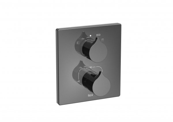 Roca Insignia Built-In Thermostatic Bath-Shower Mixer With Automatic Diverter And 2 Outlets - Titanium Black
