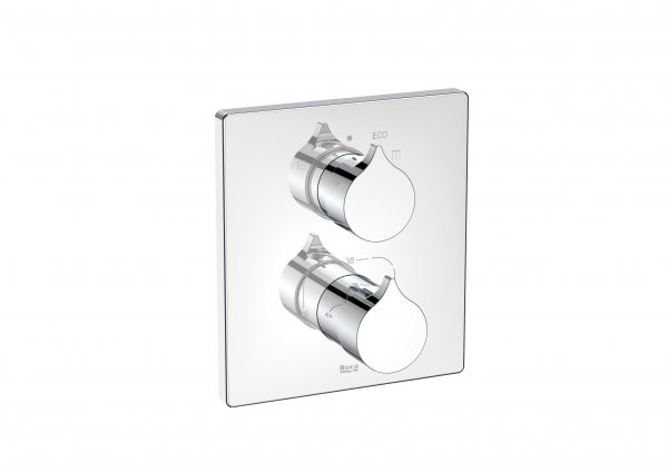 Roca Insignia Built-In Thermostatic Bath-Shower Mixer with Automatic Diverter & 2 Outlets - Chrome