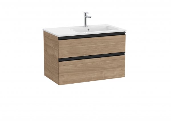 Roca The Gap Walnut 800mm 2 Drawer Vanity Unit with Right Hand Basin