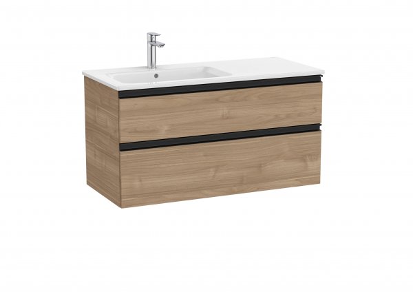 Roca The Gap Walnut 1000mm 2 Drawer Vanity Unit with Left Hand Basin