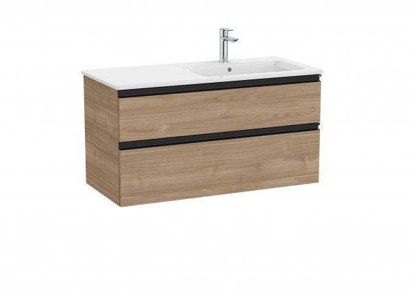 Roca The Gap Walnut 1000mm 2 Drawer Vanity Unit with Right Hand Basin