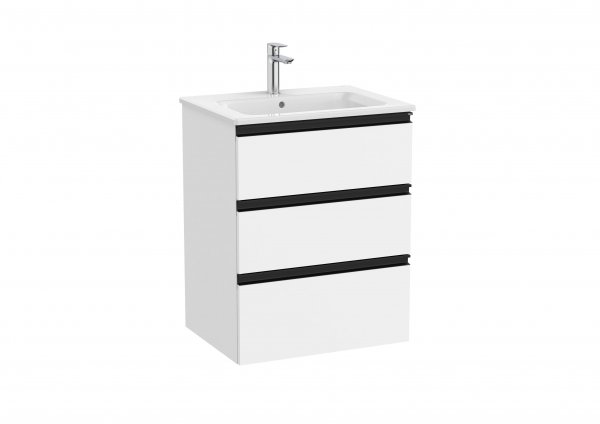 Roca The Gap Matt White 600mm 3 Drawer Vanity Unit with Basin