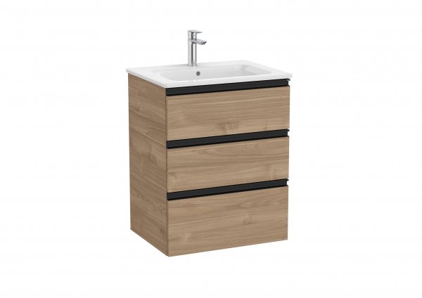 Roca The Gap Walnut 600mm 3 Drawer Vanity Unit with Basin