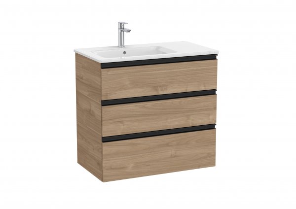 Roca The Gap Walnut 800mm 3 Drawer Vanity Unit with Left Hand Basin