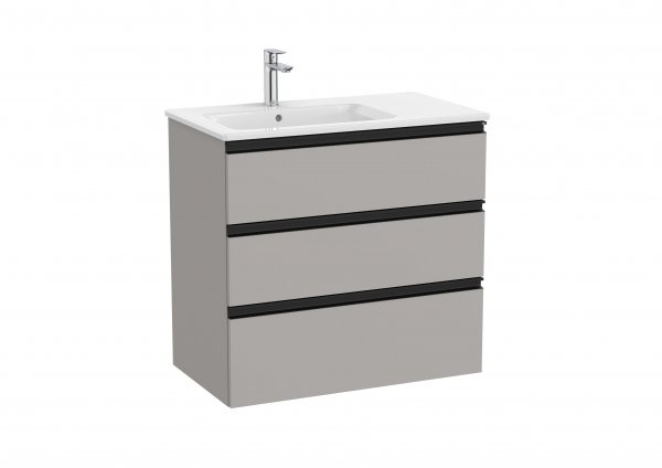 Roca The Gap Matt Grey 800mm 3 Drawer Vanity Unit with Left Hand Basin