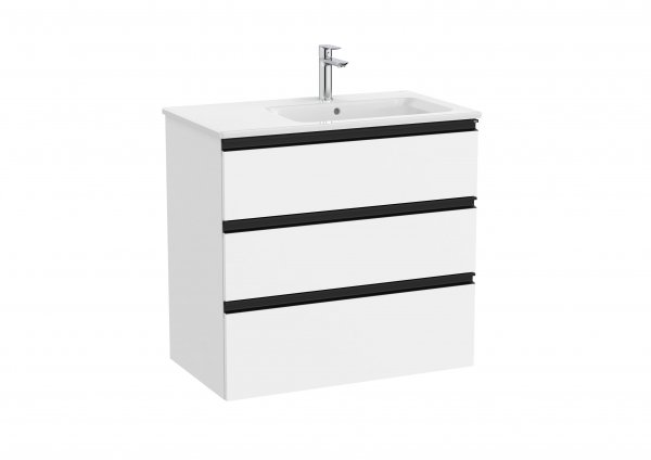 Roca The Gap Matt White 800mm 3 Drawer Vanity Unit with Right Hand Basin