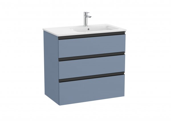 Roca The Gap Matt Blue 800mm 3 Drawer Vanity Unit with Right Hand Basin