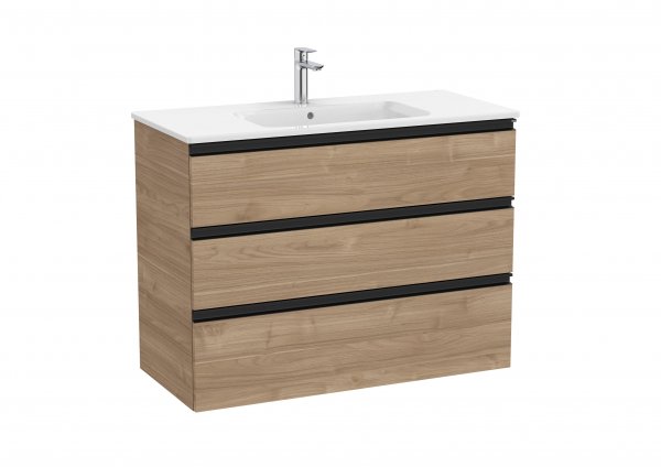 Roca The Gap Walnut 1000mm 3 Drawer Vanity Unit with Basin