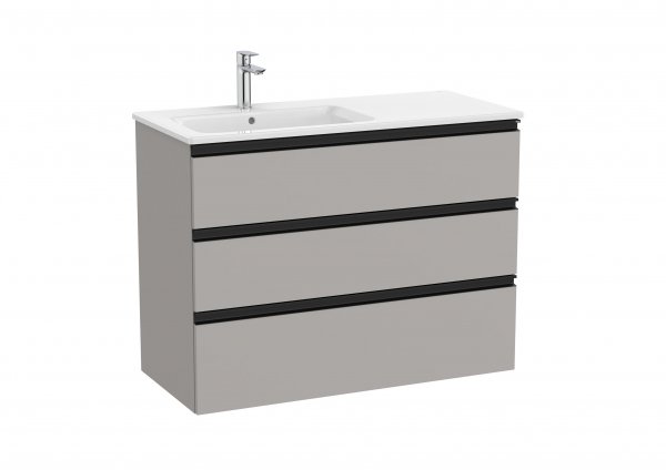 Roca The Gap Matt Grey 1000mm 3 Drawer Vanity Unit with Left Hand Basin