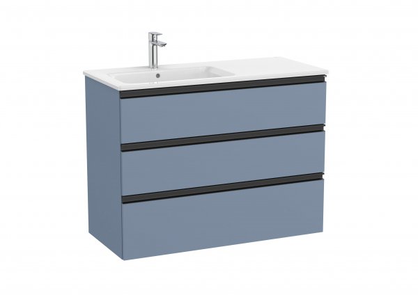 Roca The Gap Matt Blue 1000mm 3 Drawer Vanity Unit with Left Hand Basin