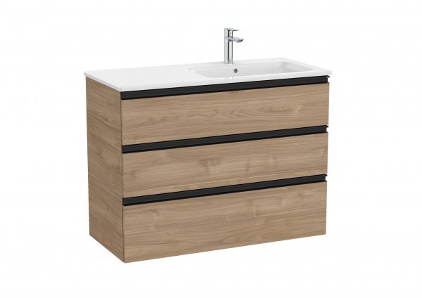 Roca The Gap Walnut 1000mm 3 Drawer Vanity Unit with Right Hand Basin