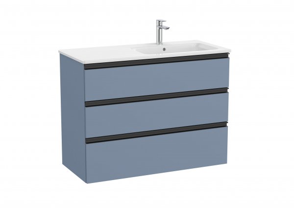 Roca The Gap Matt Blue 1000mm 3 Drawer Vanity Unit with Right Hand Basin