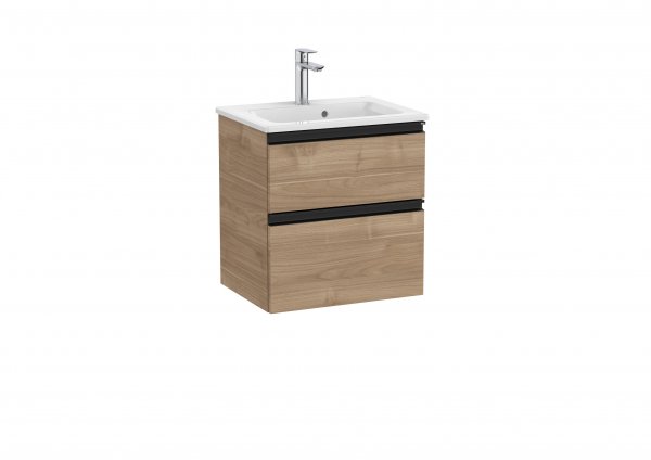 Roca The Gap Compact Walnut 500mm 2 Drawer Vanity Unit with Basin