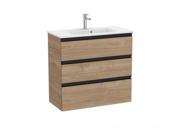 Roca The Gap Compact Walnut 800mm 3 Drawer Vanity Unit with Basin