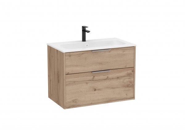 Roca Optica 800mm Walnut Vanity Unit with 2 Drawers & Stonex Basin