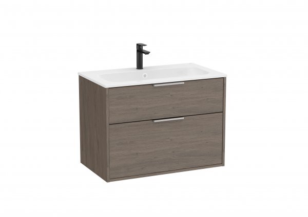 Roca Optica 800mm Dark Oak Vanity Unit with 2 Drawers & Stonex Basin