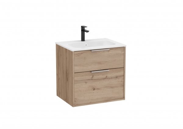 Roca Optica 600mm Walnut Vanity Unit with 2 Drawers & Stonex Basin