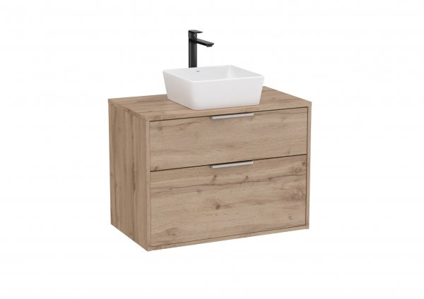 Roca Optica 800mm Walnut Vanity Unit with 2 Drawers & Matching Countertop