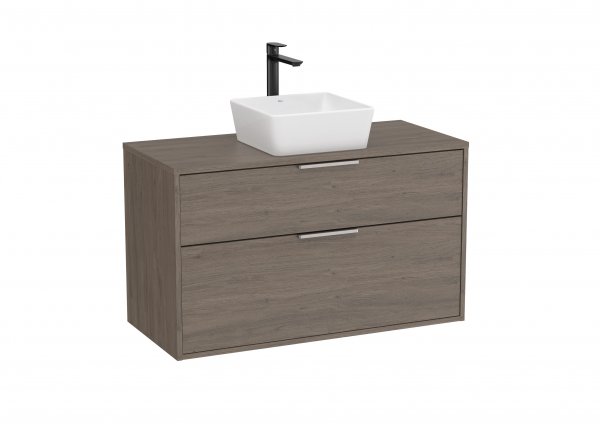 Roca Optica 1000mm Dark Oak Vanity Unit with 2 Drawers & Matching Countertop