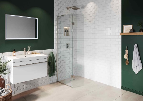 Abacus Elements 2000 x 700mm+350mm Pivot Screen (8mm) with Inline Support & Brushed Nickel Surface Channel