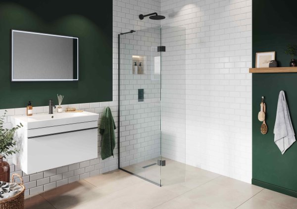 Abacus Elements 2000 x 900mm+350mm Pivot Screen (8mm) with Inline Support & Matt Black Surface Channel