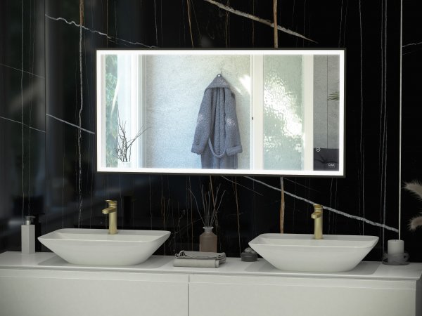 RAK Art Square 600x1000mm Silver Led Mirror - Matt Black