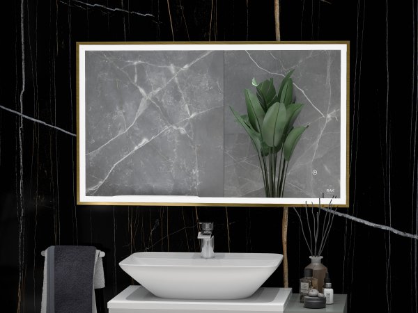 RAK Picture Square 600x1200mm Led Illuminated Mirror - Brushed Gold