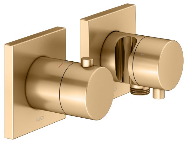 Keuco Edition 11 Thermostatic Mixer Set 3-Way with Wall Outlet for Shower Hose & Holder - Brushed Brass
