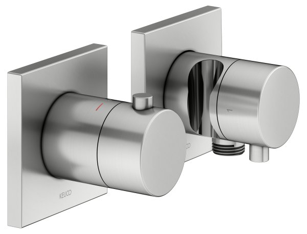 Keuco Edition 11 Thermostatic Mixer Set 2-Way with Wall Outlet for Shower Hose & Holder - Stainless Steel