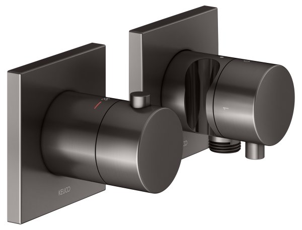 Keuco Edition 11 Thermostatic Mixer Set 2-Way with Wall Outlet for Shower Hose & Holder - Brushed Titanblack