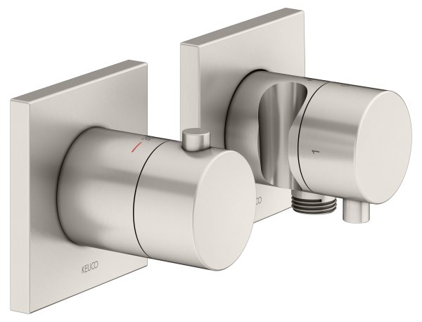 Keuco Edition 11 Thermostatic Mixer Set 2-Way with Wall Outlet for Shower Hose & Holder - Brushed Nickel