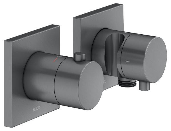 Keuco Edition 11 Thermostatic Mixer Set 2-Way with Wall Outlet for Shower Hose & Holder - Brushed Black / Chrome