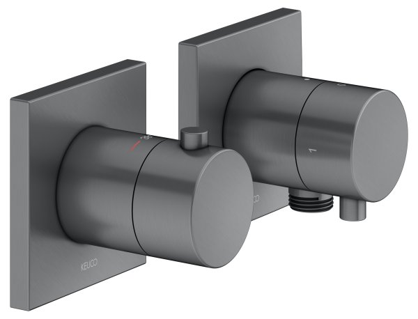 Keuco Edition 11 Thermostatic Mixer Set 2-Way with Wall Outlet for Shower Hose - Brushed Black / Chrome