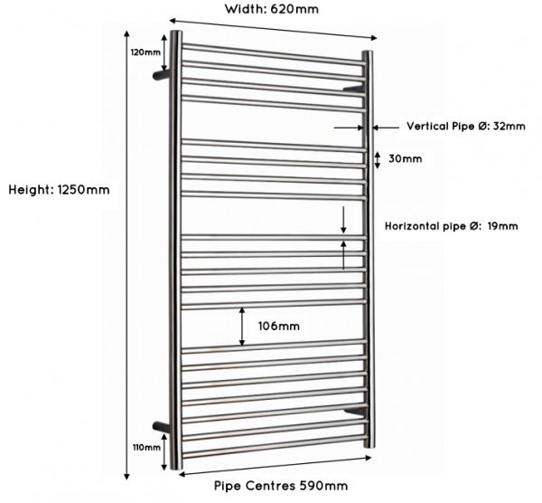 JIS Ashdown 1250 x 620mm Ladder Rail