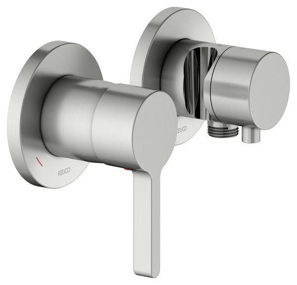 Keuco Edition 400 Single Lever Mixer Set Up 2-Way With Wall Outlet for Shower Hose & Holder - Stainless Steel