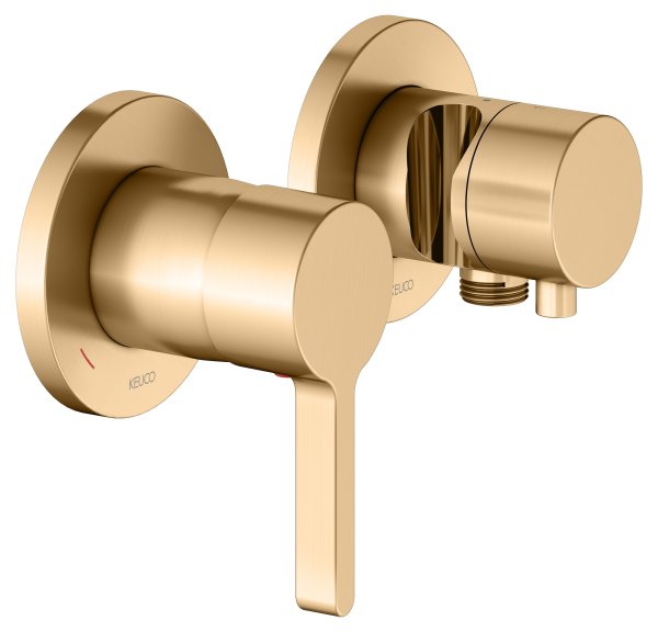 Keuco Edition 400 Single Lever Mixer Set Up 2-Way With Wall Outlet for Shower Hose & Holder - Brushed Brass