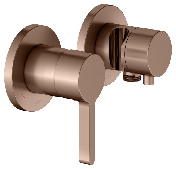 Keuco Edition 400 Single Lever Mixer Set Up 2-Way With Wall Outlet for Shower Hose & Holder - Brushed Red Gold