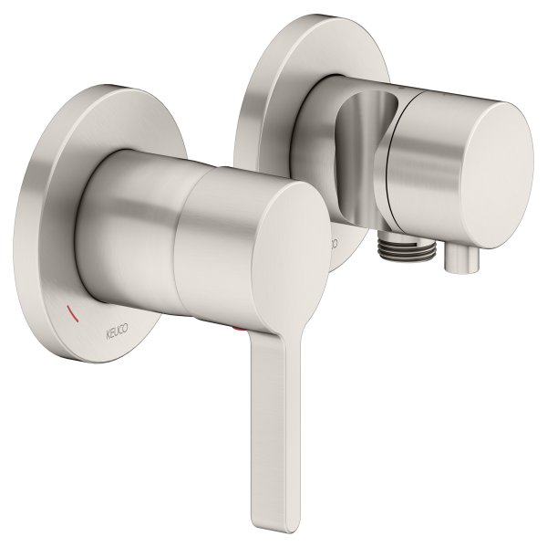 Keuco Edition 400 Single Lever Mixer Set Up 2-Way With Wall Outlet for Shower Hose & Holder - Brushed Nickel