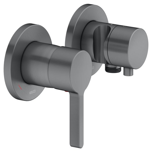 Keuco Edition 400 Single Lever Mixer Set Up 2-Way With Wall Outlet for Shower Hose & Shower Holder - Brushed Black / Chrome