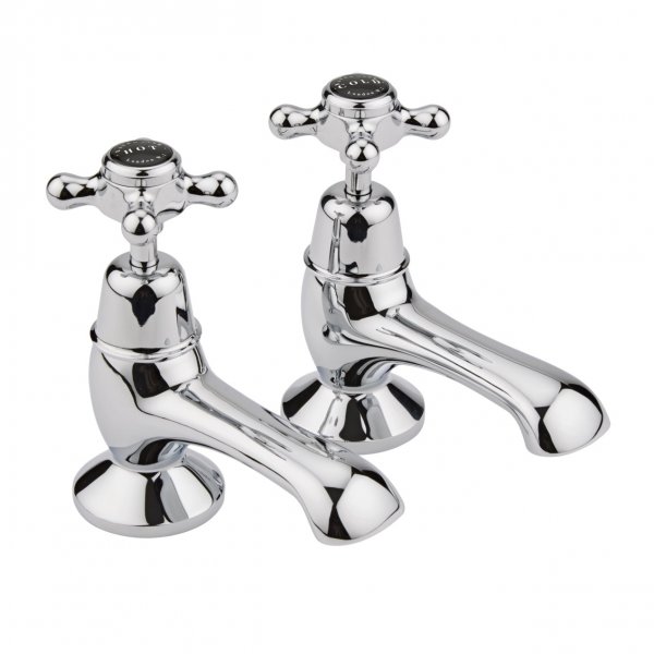 Bayswater Black & Chrome Crosshead Bath Taps with Dome Collar