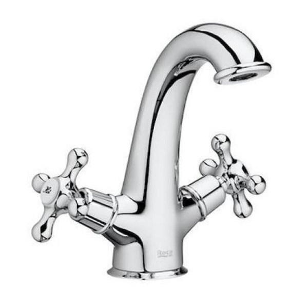 Roca Carmen Twin-Lever Basin Mixer Tap with Press Down Waste